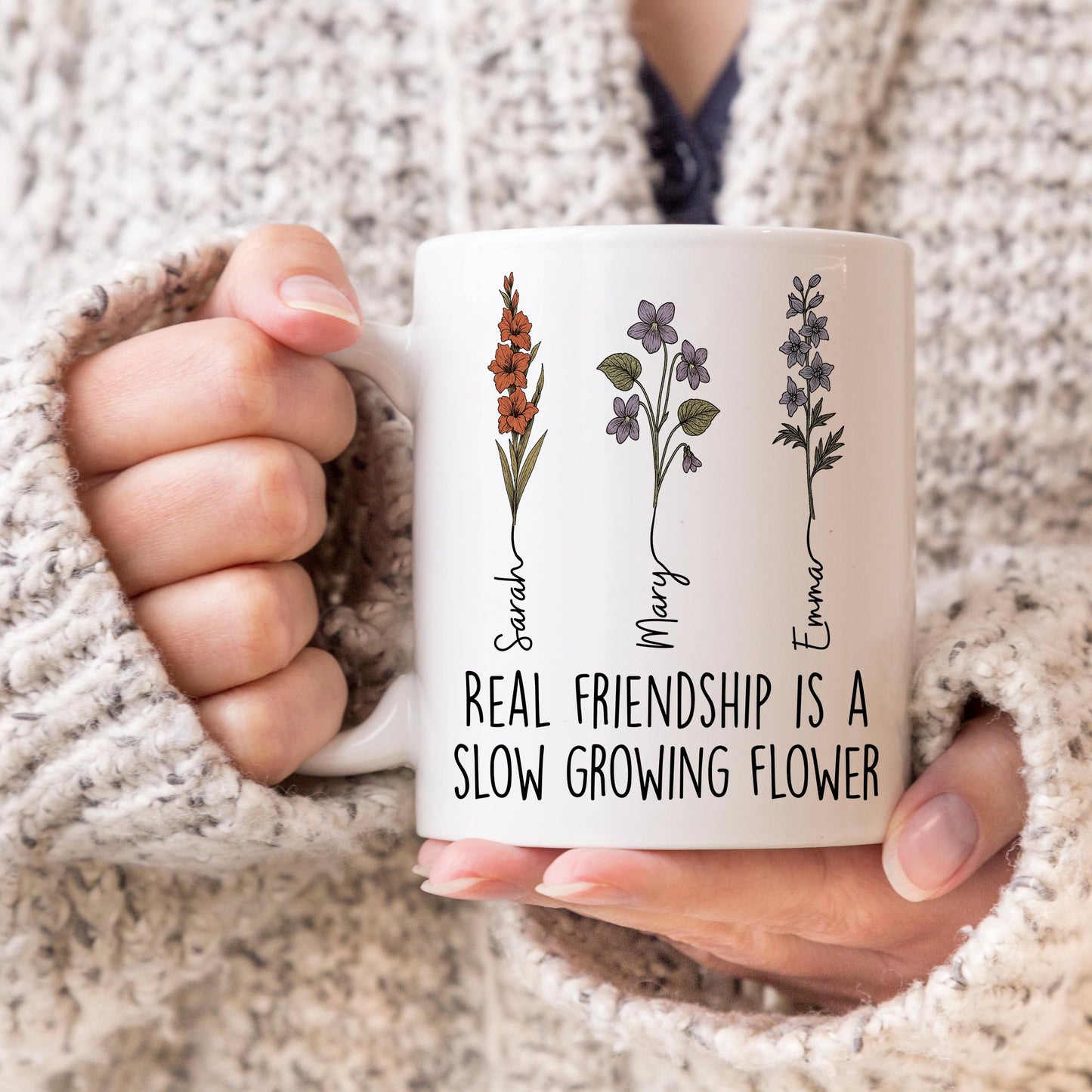 Custom Floral Bestie Gift, Birth Month Flowers Best friend Name Coffee Mug, Soul Sister Gift, Best Gift for Friend Present, BFF Sister Gift