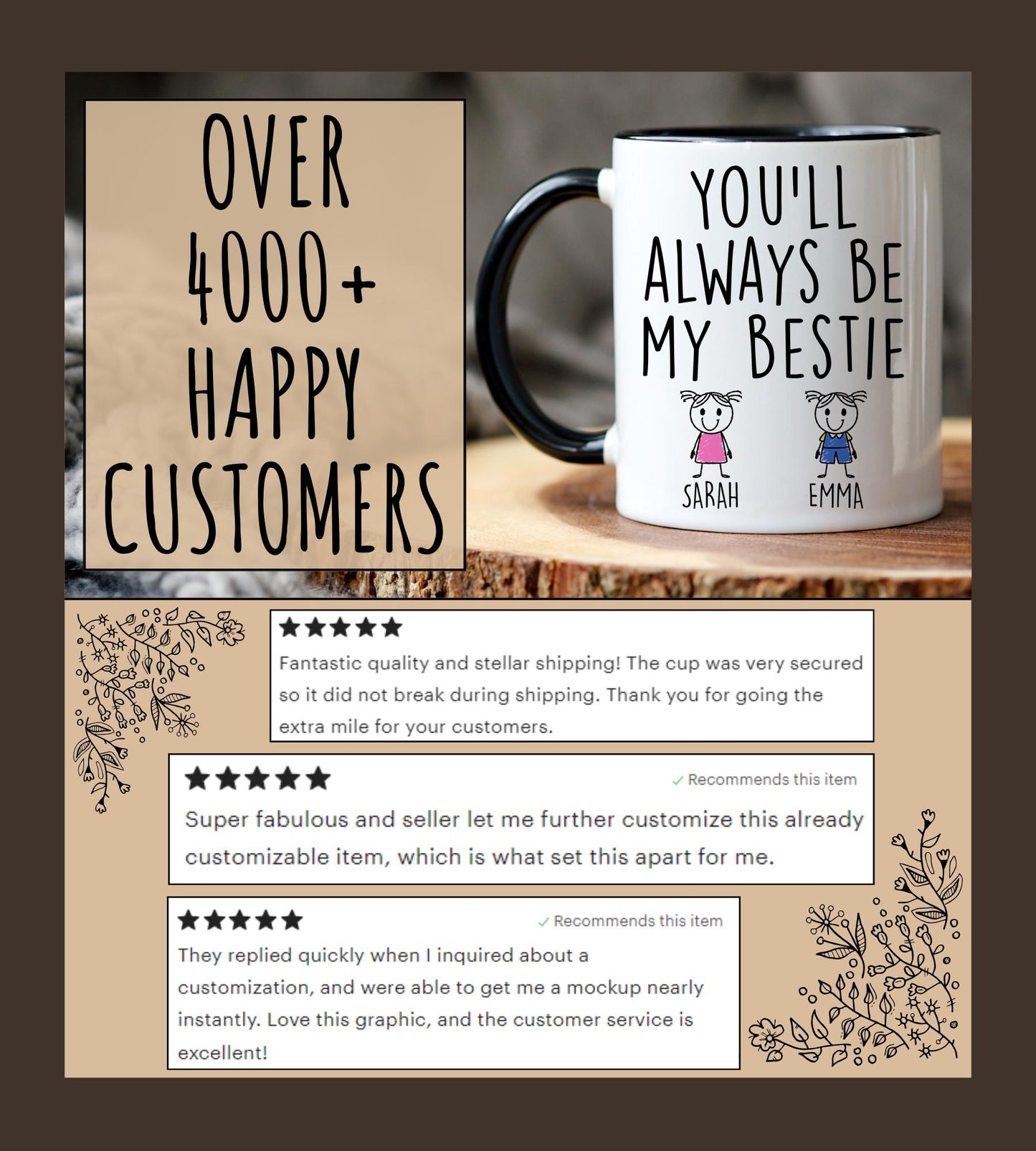 Best Friend Gift, Custom Bestie Coffee Mug, Personalized BFF Gift, Long Distance Friendship Gift, Moving Away Present, Soul Sister Present