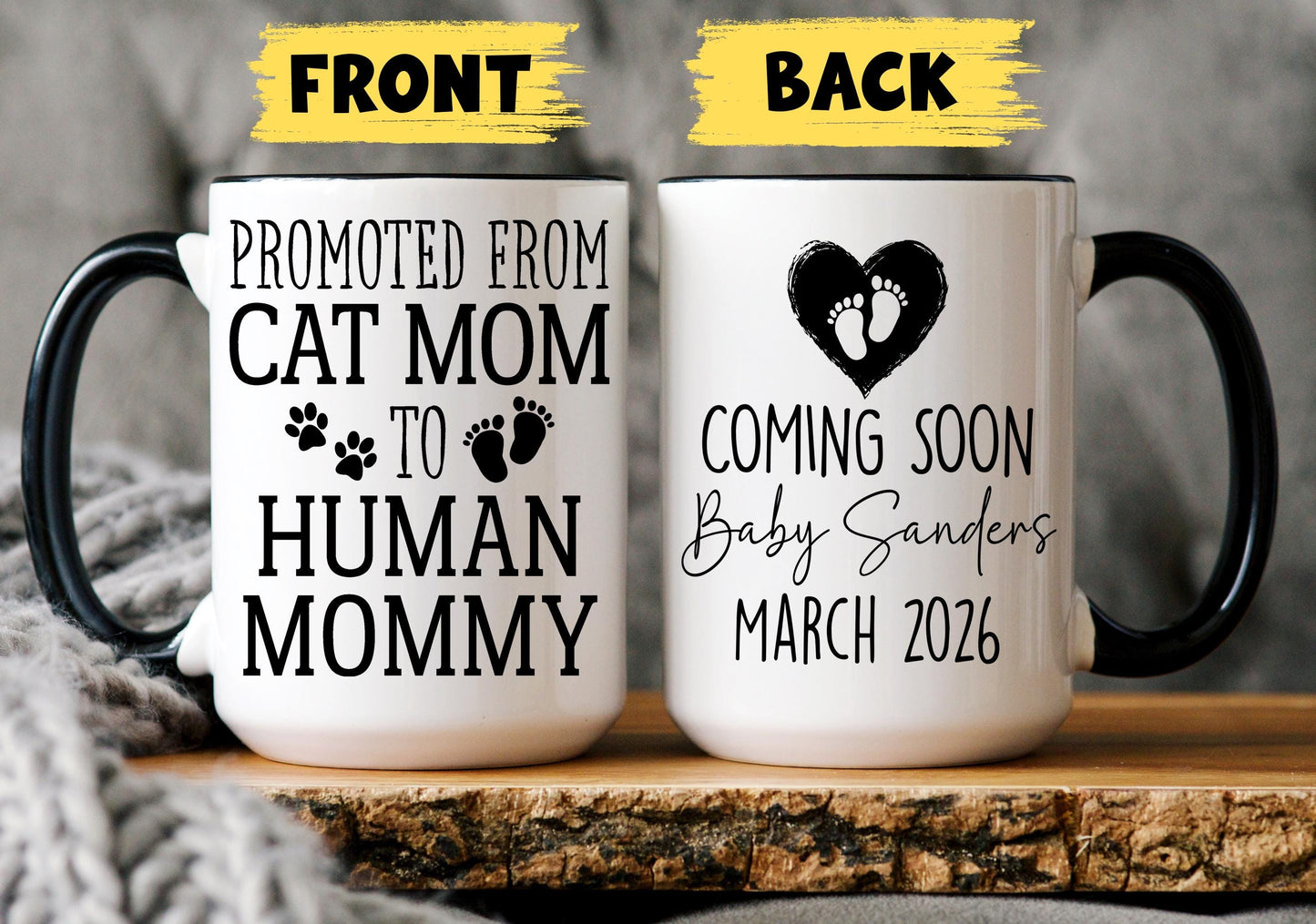 Cat mom to mom Mug, Personalized New Mom Gift, Cat Mama to Human Mama, First Mother's day Gift, New mommy Christmas Gift, Expecting Parents