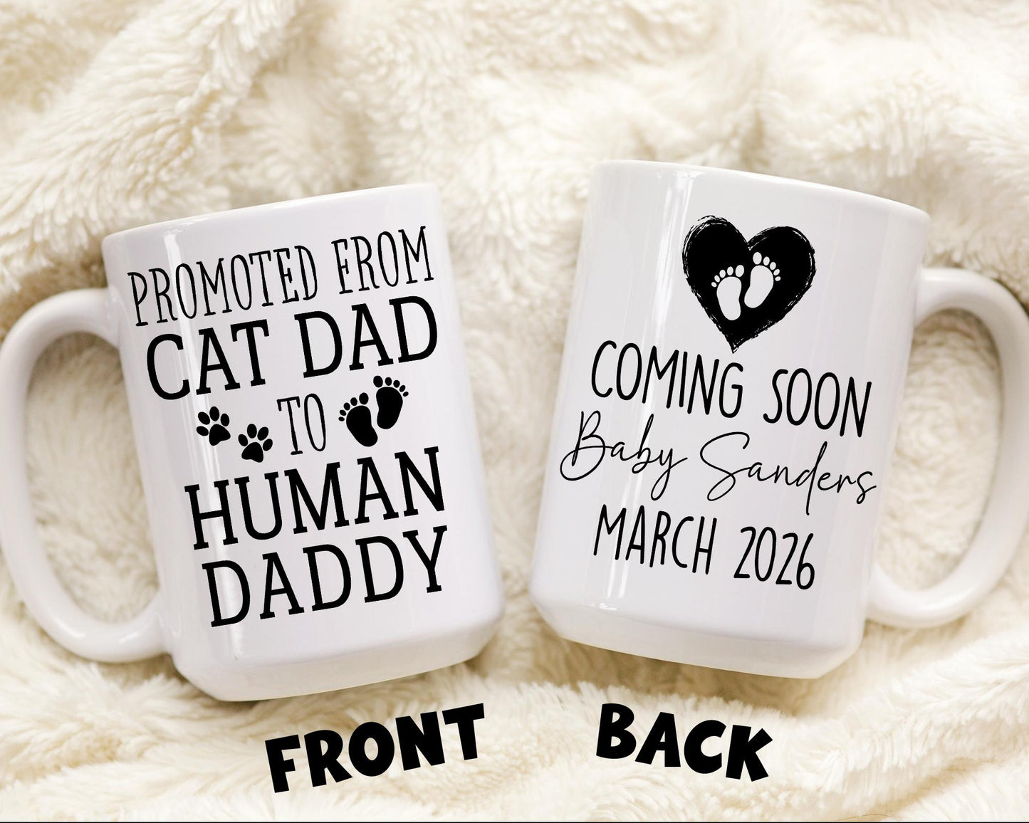 Cat Dad to Dad Mug, Personalized New Dad Gift, Cat Dad to Human Daddy, First Father's day Gift, New Daddy Christmas Gift, Expecting Parents