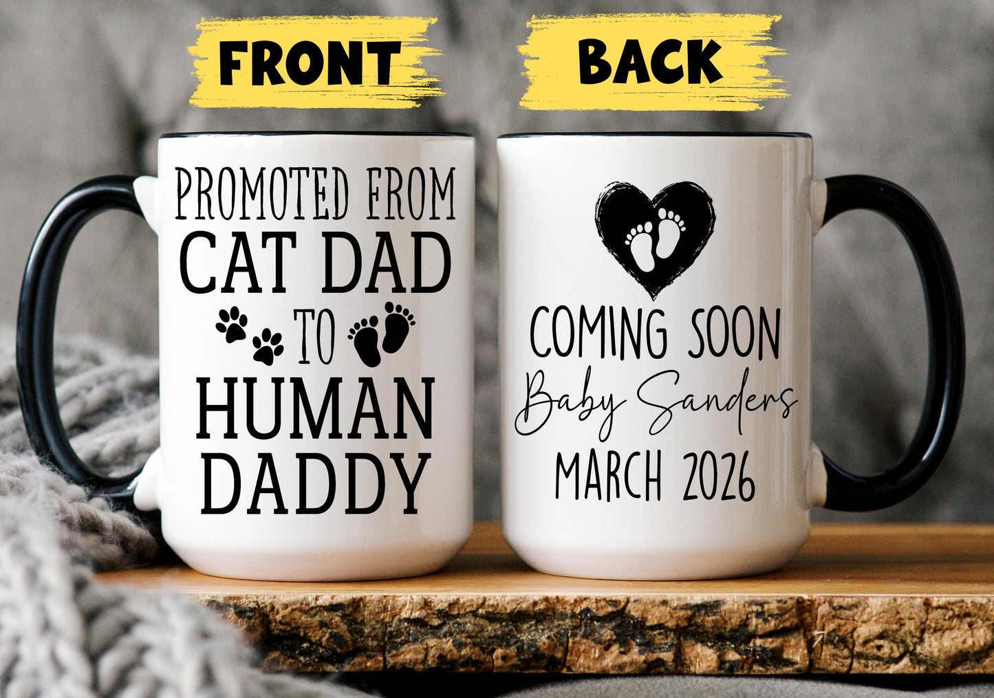 Cat Dad to Dad Mug, Personalized New Dad Gift, Cat Dad to Human Daddy, First Father's day Gift, New Daddy Christmas Gift, Expecting Parents