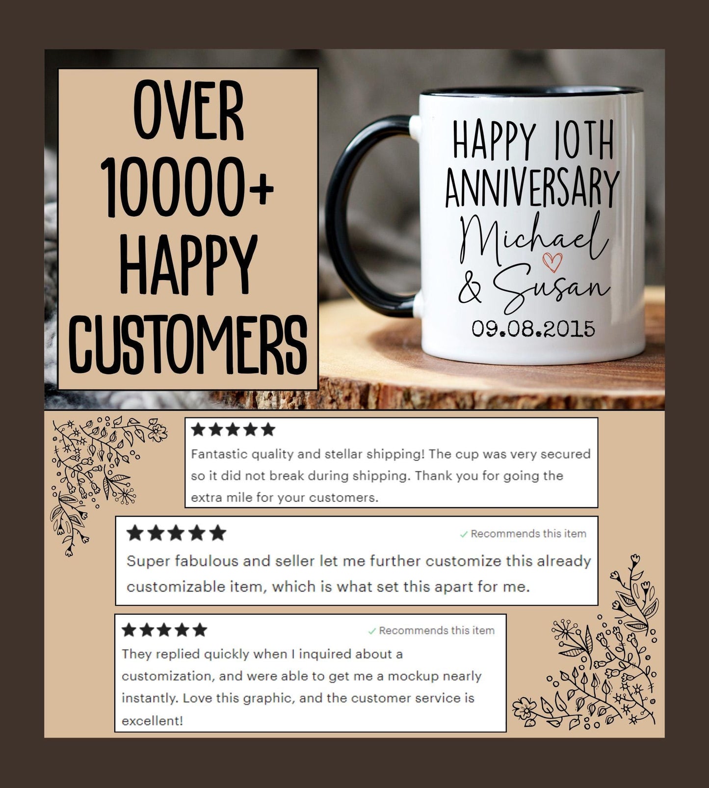 10th Anniversary mug, Personalized 10th Wedding Anniversary Gift from Kids Daughter, Family Mug, Custom 10th Anniversary Parents Present