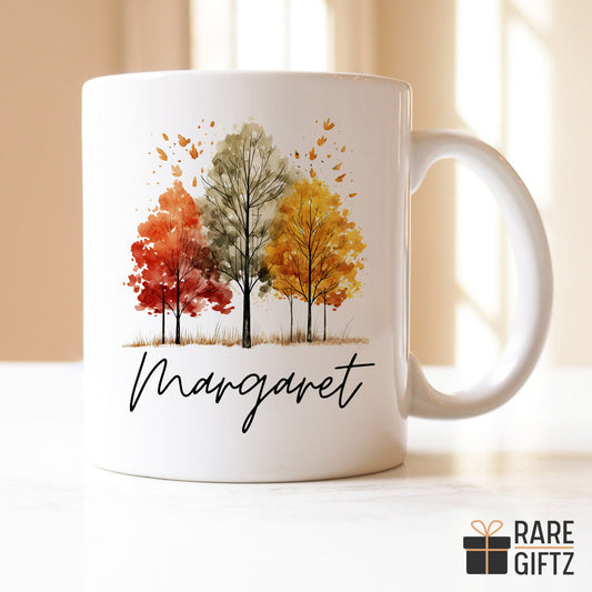 Custom fall season Mug, Cute Autumn Gift, Hello Fall personalized Gift, Fall Coffee Mug, Autumn Leaves, Fall trees Gift, Autumn Love Gift