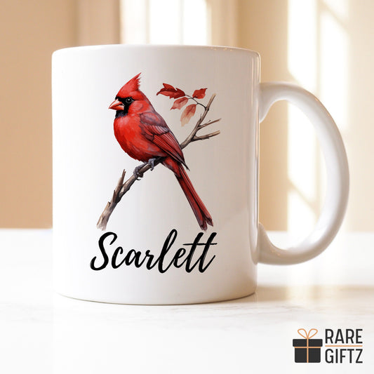 Custom Male Cardinal Coffee Mug, Personalized Cardinal Name Gift, Bird Lover Gift, Red Cardinal Mug, Nature Lover Gift, Bird Watching Gift