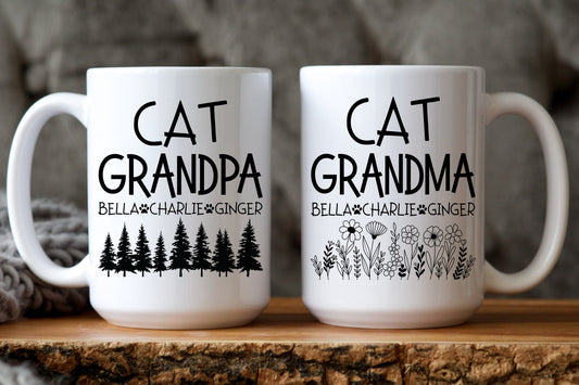 Personalized Cat Grandparents, Cat Names Mug, Cat grandma grandpa coffee mug, Christmas Cat Lover Gift, Gift from Grandkids, Cat Grammy Gift