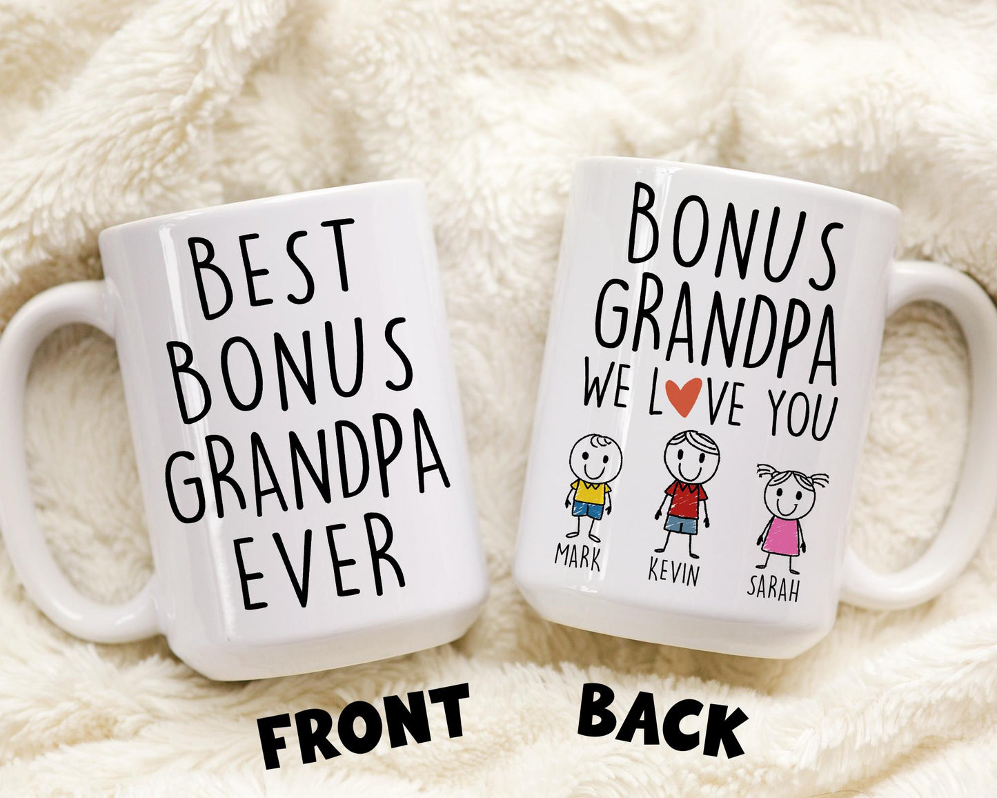 Best Bonus Grandpa Christmas Mug, Personalized Step Grandpa Birthday Gift, Step Granddad Father's Day Gift From Step Grandkids Name Present
