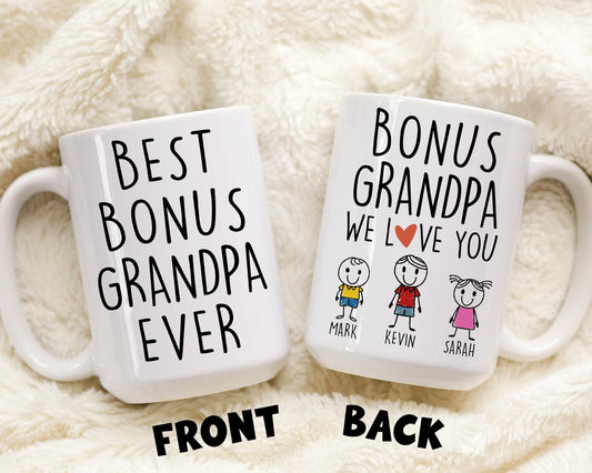 Bonus Grandpa Mug, Personalized Step Grandpa Gift, Step Granddad Father's Day Gift Grandkids Names, Bonus Grandpa Gift, Custom Stepgrandpa