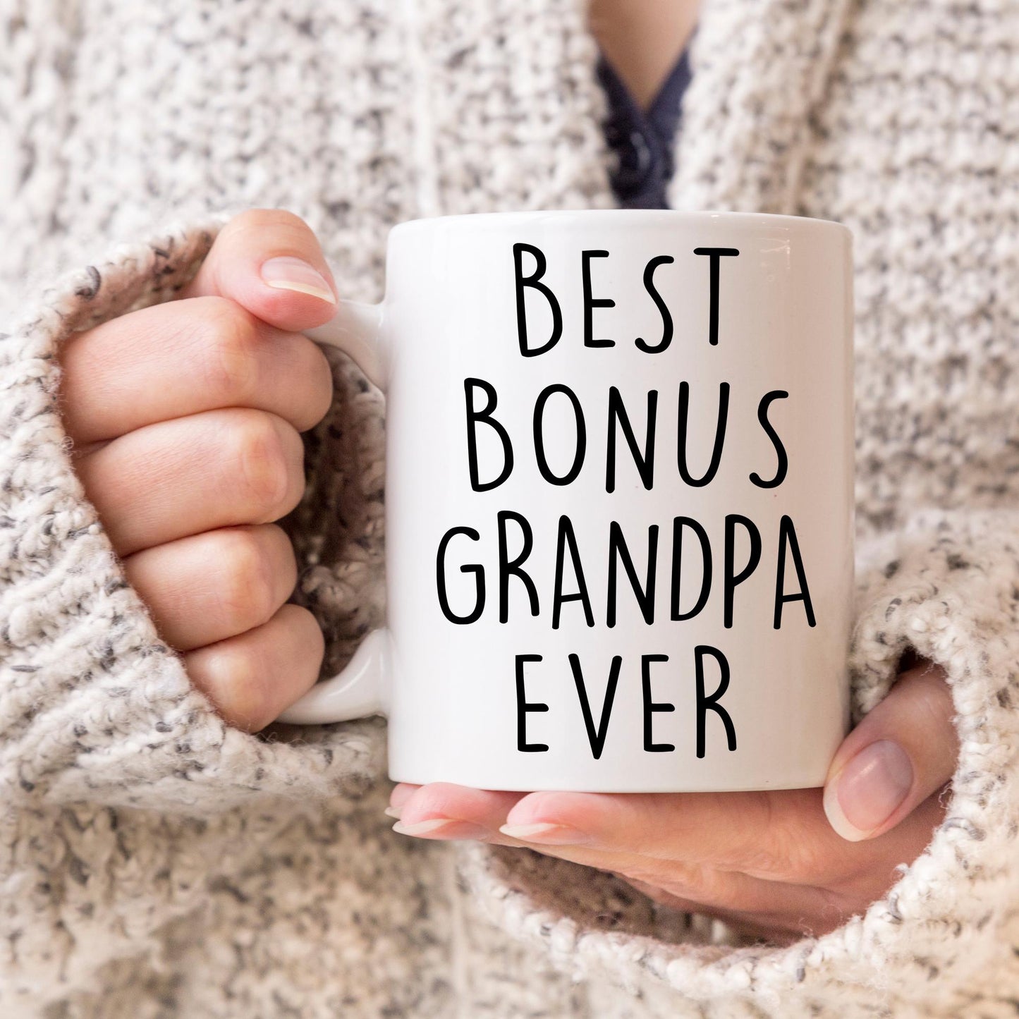 Best Bonus Grandpa Christmas Mug, Personalized Step Grandpa Birthday Gift, Step Granddad Father's Day Gift From Step Grandkids Name Present