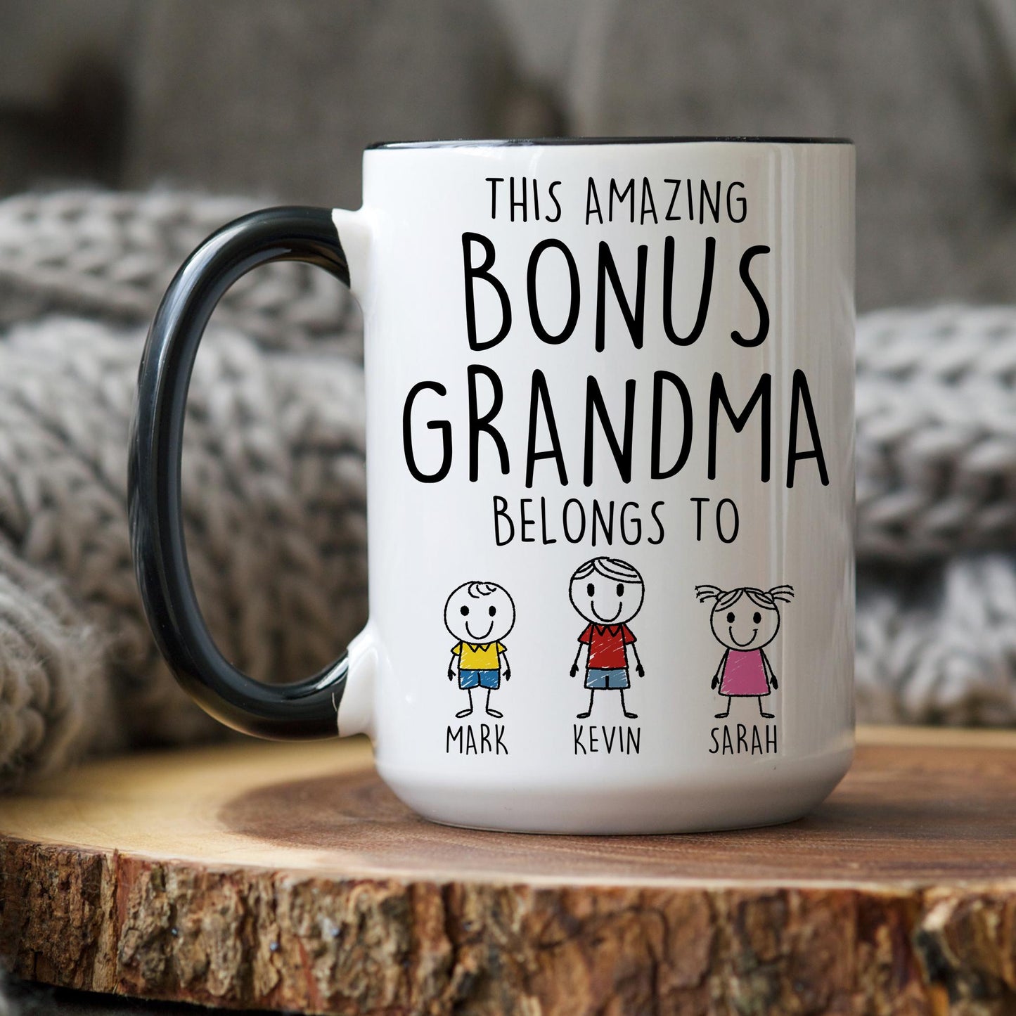 Best Bonus Grandma Christmas Mug, Personalized Step Grandma Birthday Gift, Step Grandmom Mother's Day Gift From Step Grandkids Name Present