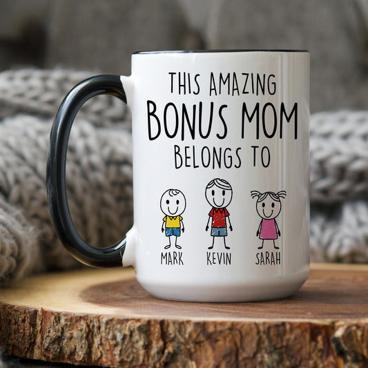 Bonus Mom Gift, Personalized Bonus Mom Mug, Stepmom Birthday, Step Mom Mother's Day Gift, Present from Daughter Son, Step Mom Christmas Xmas