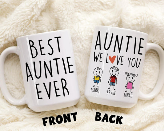 Auntie Gift, Personalized Auntie Mug, Custom Niece Nephew Names Gift, Promoted to Aunt Gift, Aunt Birthday Gift, Auntie Christmas Present