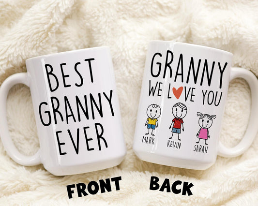 Best Granny Gift, Custom Granny Coffee Mug, Granny Birthday Christmas Gift, Granny Mother's Day Gift, Granddaughter Grandkids Names Present