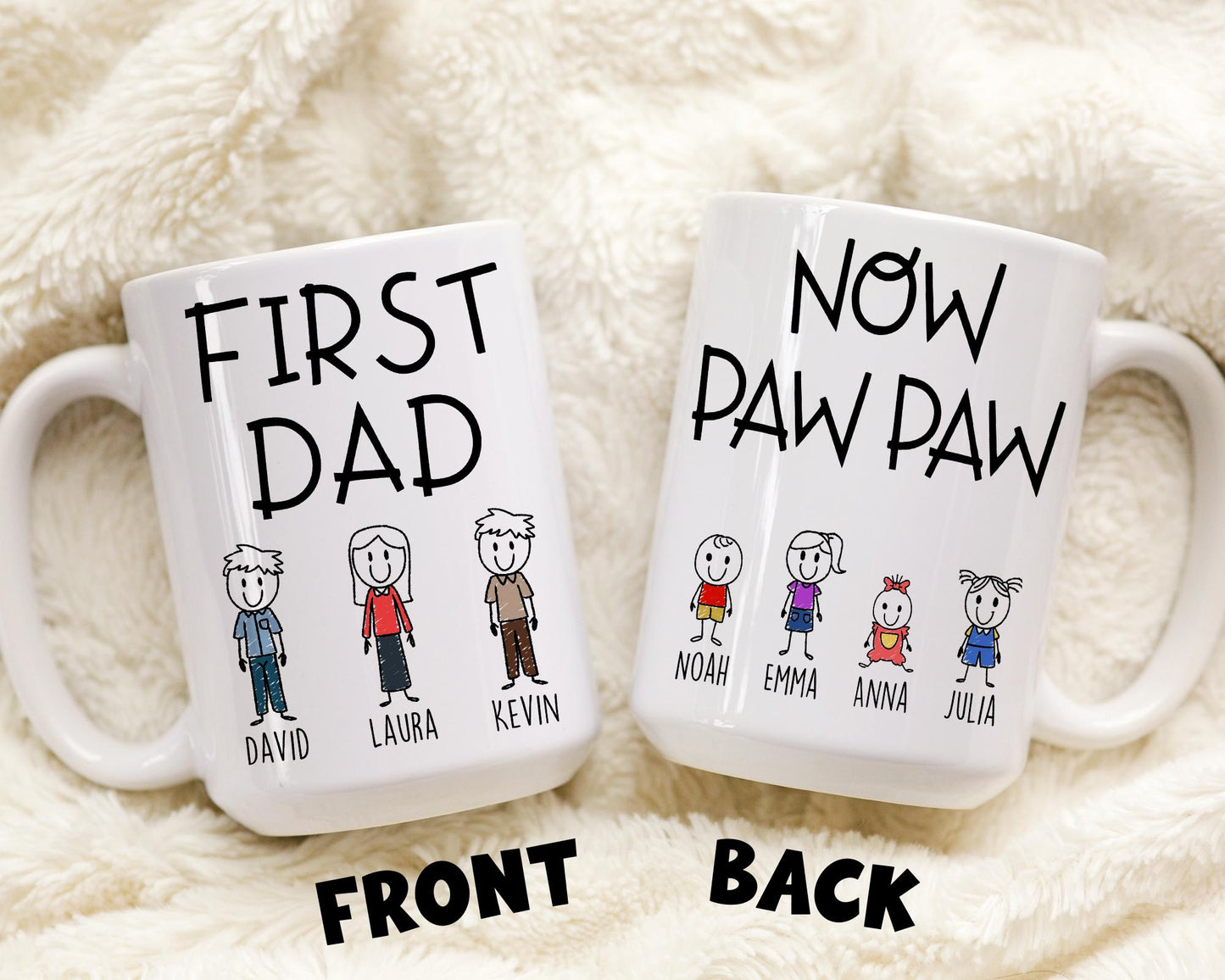 Now Paw paw First Dad Mug, Personalized Paw paw Gift from Grandkids Names, Paw paw Father's Day Gift, Custom Paw paw Granddaughter Mug
