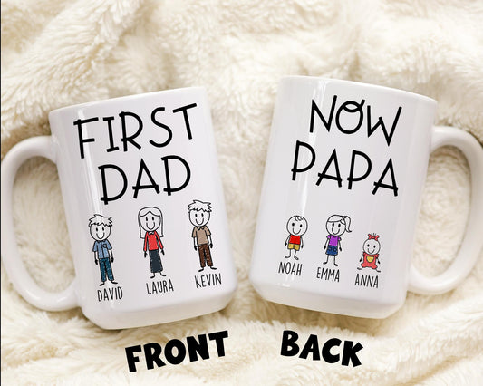 Now Papa First Dad Mug, Personalized Papa Gift from Grandkids Names, Papa Father's Day Gift, Custom Papa Mug, Papa Granddaughter Present