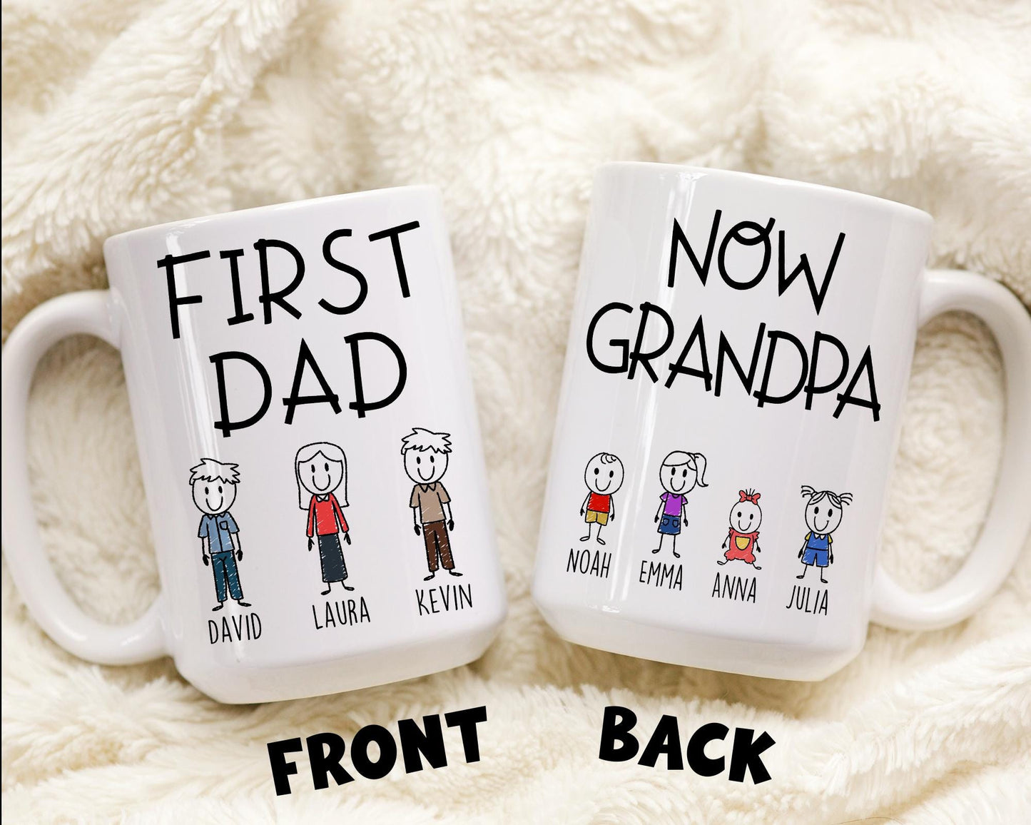 Now Grandpa First Dad Mug, Personalized Grandpa Gift from Grandkids Names, Grandpa Father's Day Gift, Custom Grandpa Granddaughter Mug