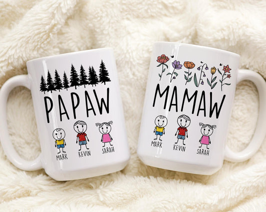 Papaw Mamaw Gift, Personalized Papaw Mamaw Mug, Grandkids Granddaughter Gift, Grandkids Name Gift, Papaw Father's Day, Mamaw Mother's Day