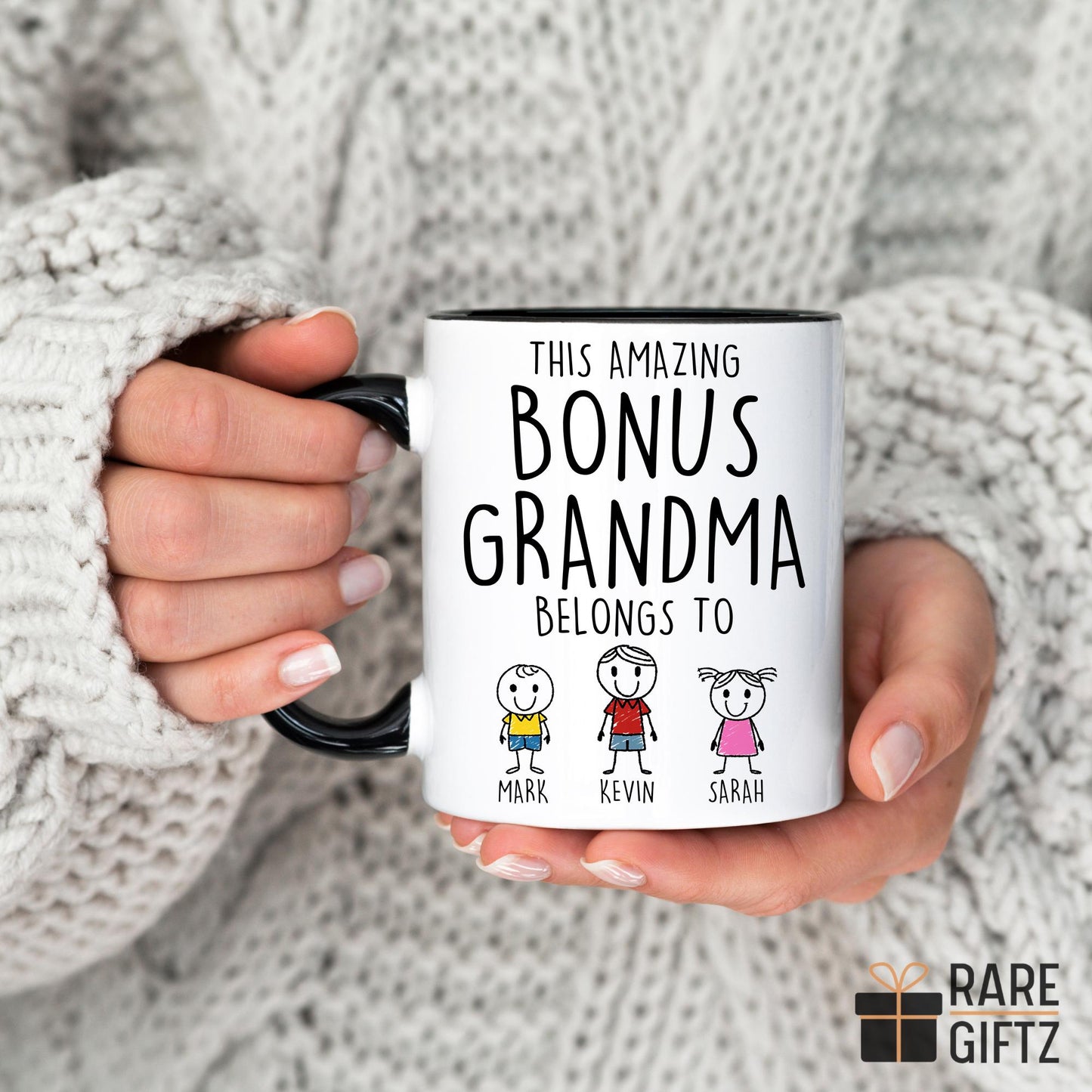 Best Bonus Grandma Christmas Mug, Personalized Step Grandma Birthday Gift, Step Grandmom Mother's Day Gift From Step Grandkids Name Present