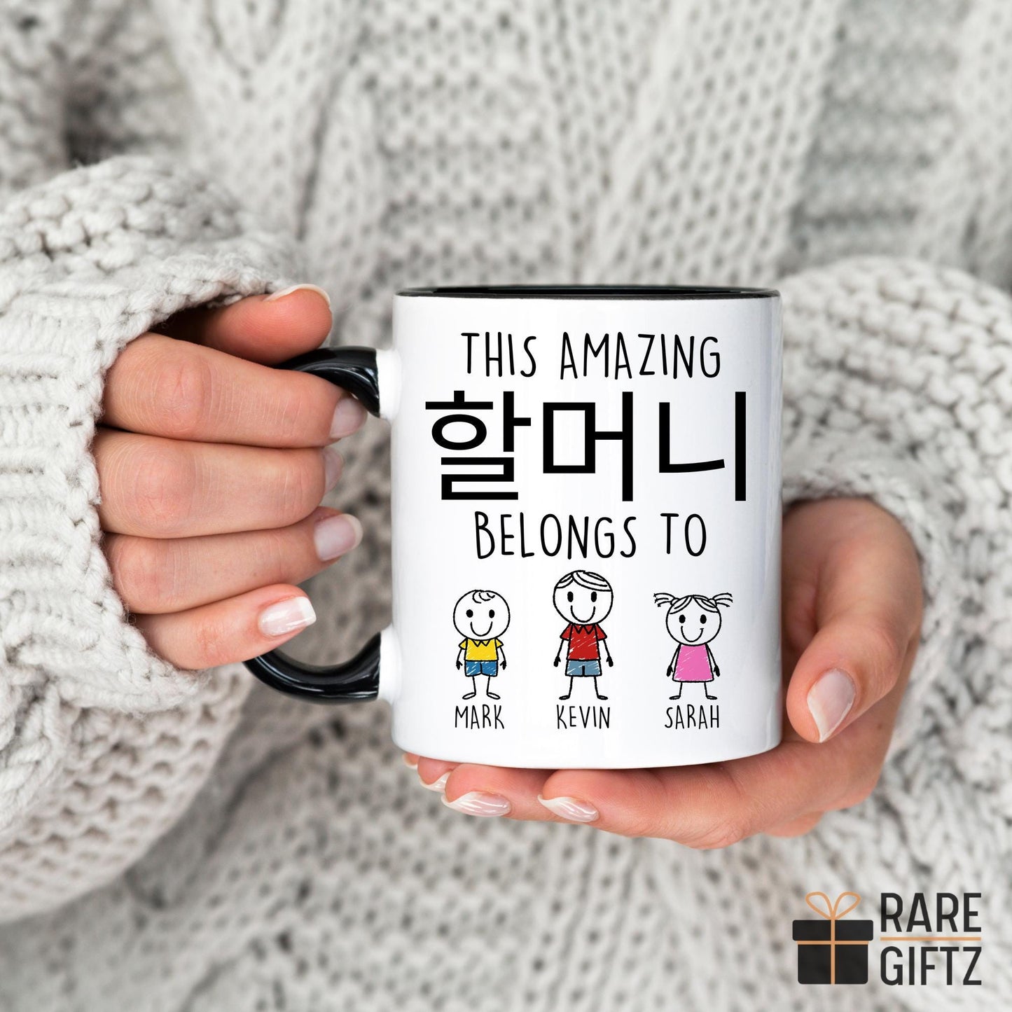 Halmeoni Gift, Personalized Halmeoni Mug, Korean Grandma Gift, Granddaughter Grandkids Names, Mother's Day gift, Birthday Christmas Present