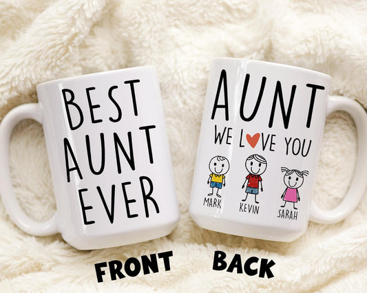 Personalized Aunt Mug with Niece Nephew Names, Auntie Coffee Cup, Auntie Mother's Day, Unique Aunt Gift, Aunt Birthday Christmas Gift Idea