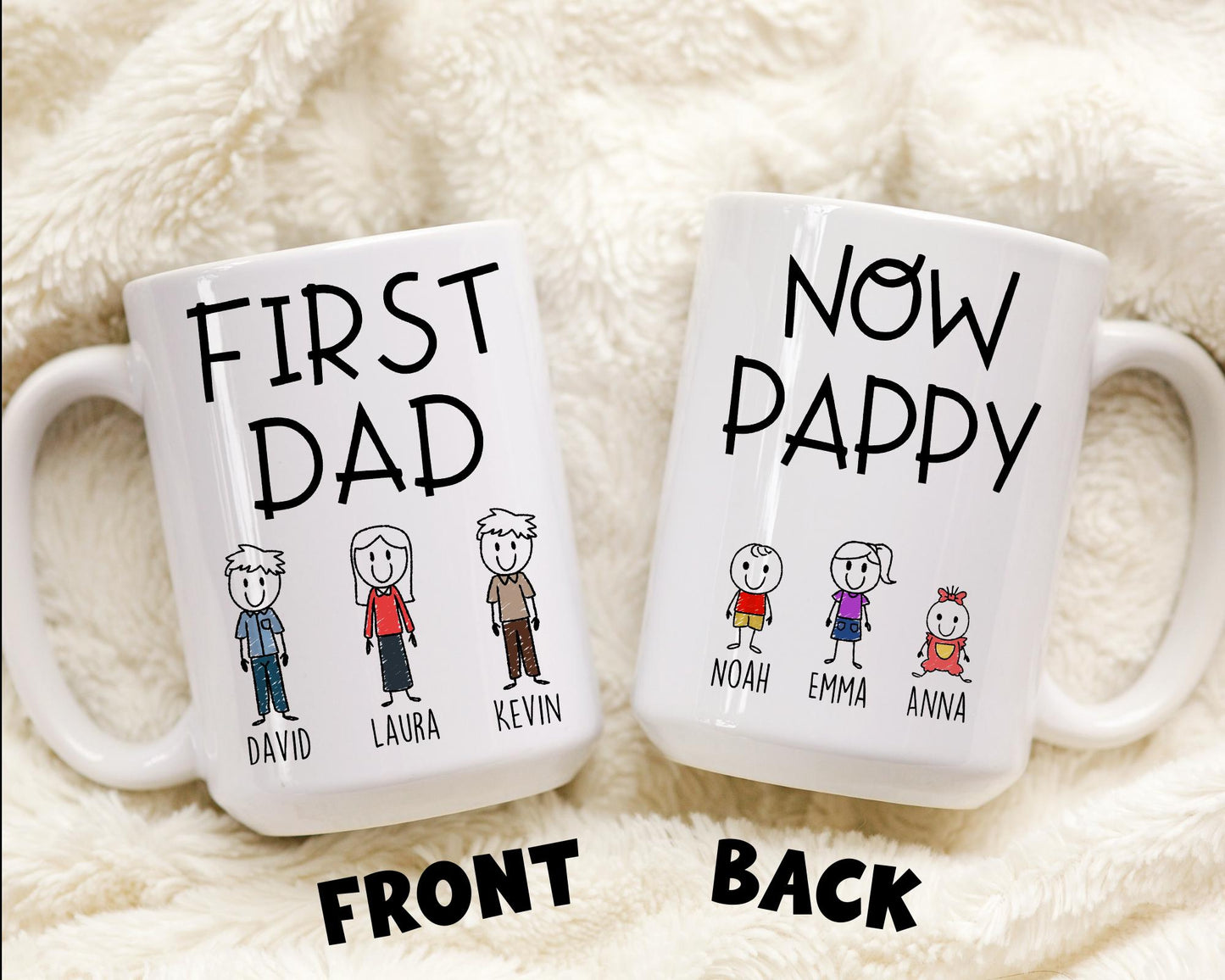 Now Pappy First Dad Mug, Personalized Pappy Gift from Grandkids Names, Pappy Father's Day Gift, Custom Pappy Mug, Pappy Granddaughter Gift
