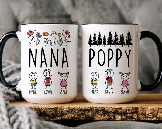 Poppy Nana Gift, Custom Poppy Nana Mug, Grandkids Granddaughter Gift, Grandkids Name Gift, Poppy Father's Day, Nana Mother's Day Present