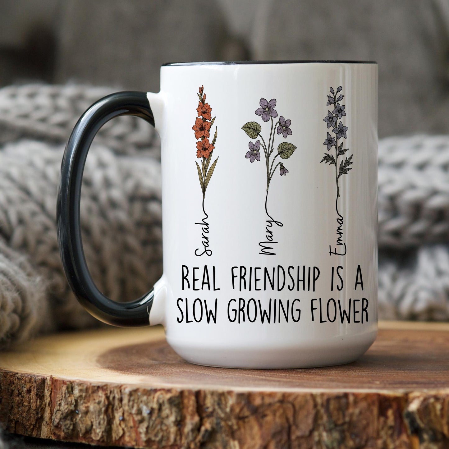 Custom Floral Bestie Gift, Birth Month Flowers Best friend Name Coffee Mug, Soul Sister Gift, Best Gift for Friend Present, BFF Sister Gift