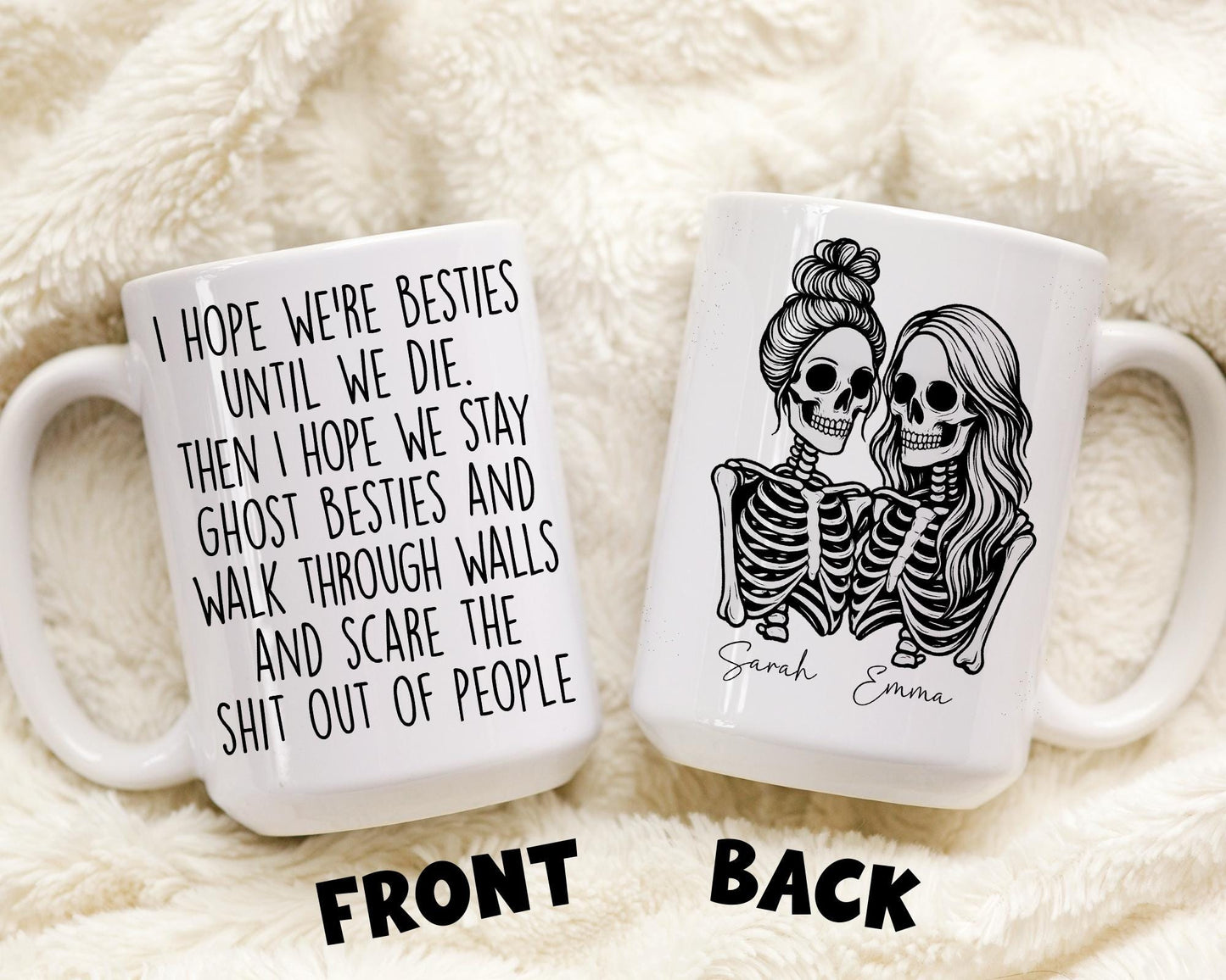 Personalized Bestie Gift, Halloween Best Friend Mug, Funny Bestie, Friend Skeleton Present, Custom Funny Work Bestie Gift, BFF Soul Sister