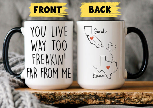 Best Friend Miss you Gift, Personalized Long Distance Friend Mug, Custom State To State Mug, Best Friends Gift, Birthday Gift, Bff Gift