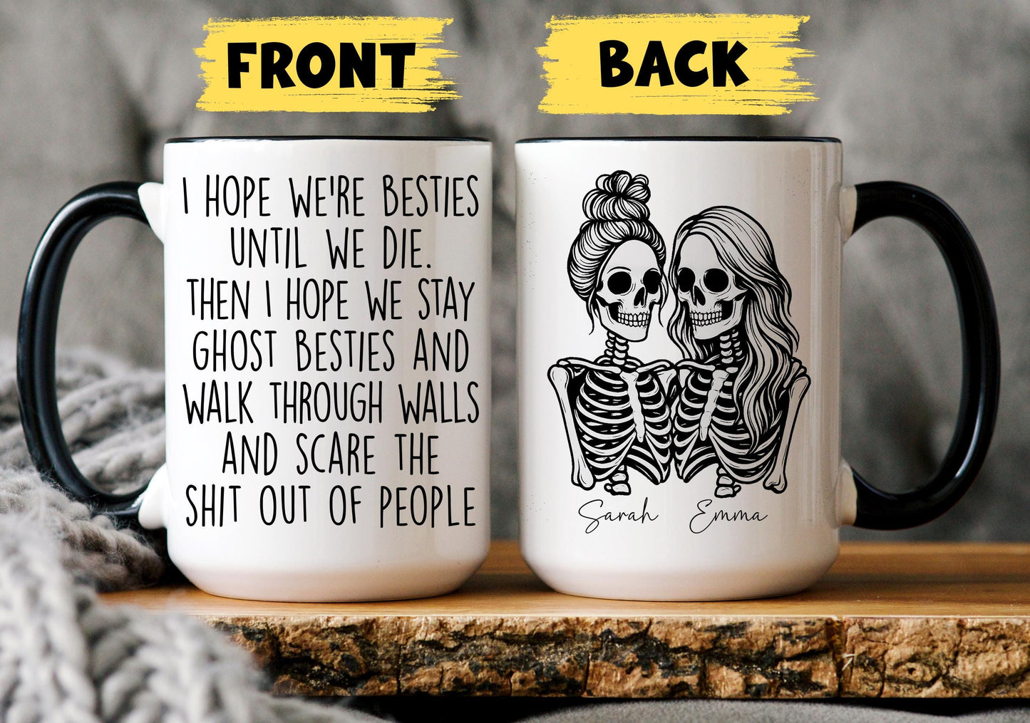 Personalized Bestie Gift, Halloween Best Friend Mug, Funny Bestie, Friend Skeleton Present, Custom Funny Work Bestie Gift, BFF Soul Sister
