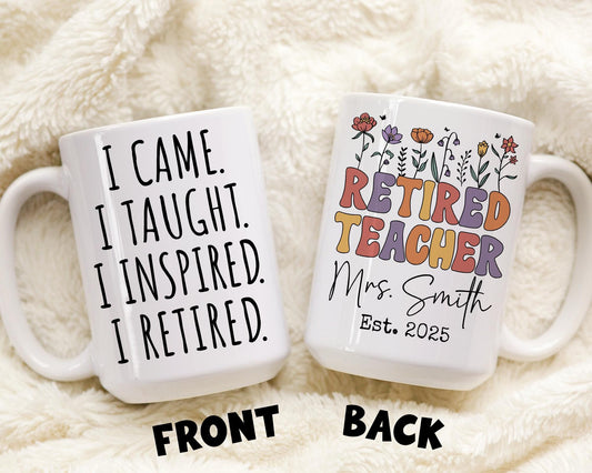 Personalized Retired Teacher Mug, Custom Name Teacher Retirement Gift, Teacher Appreciation Farewell, Teacher Goodbye Retirement Party