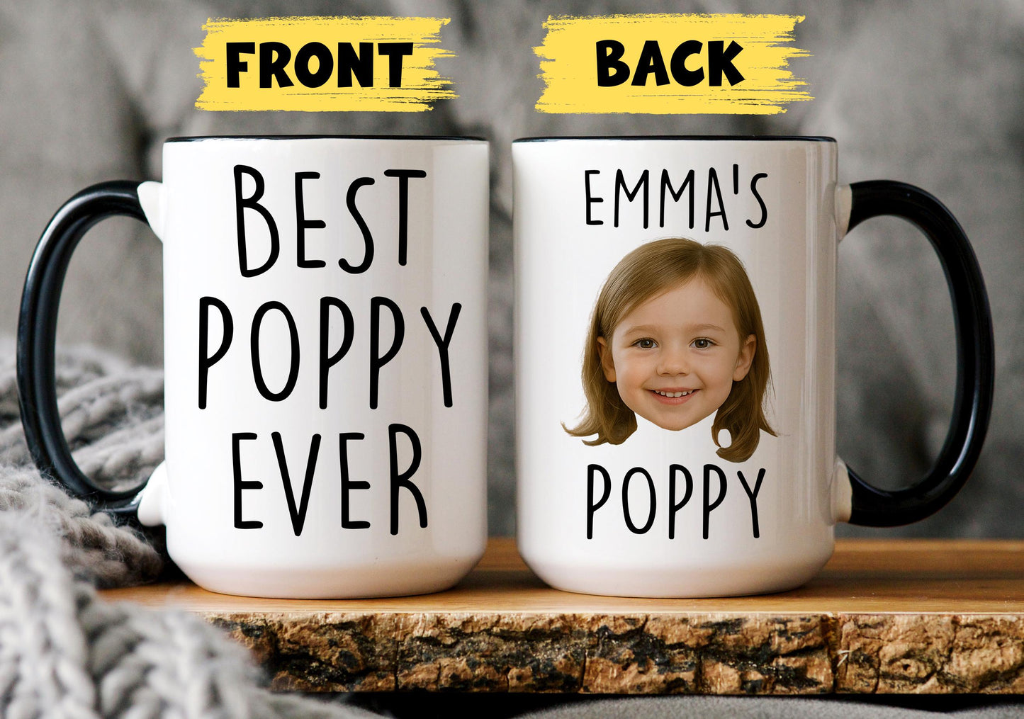 Personalized Grandpa mug, Custom Poppy Mug, Best Abuelo Present, Christmas Gift for Grandpa, New Papa Gift, Pepaw Cup Grandkids Baby Picture