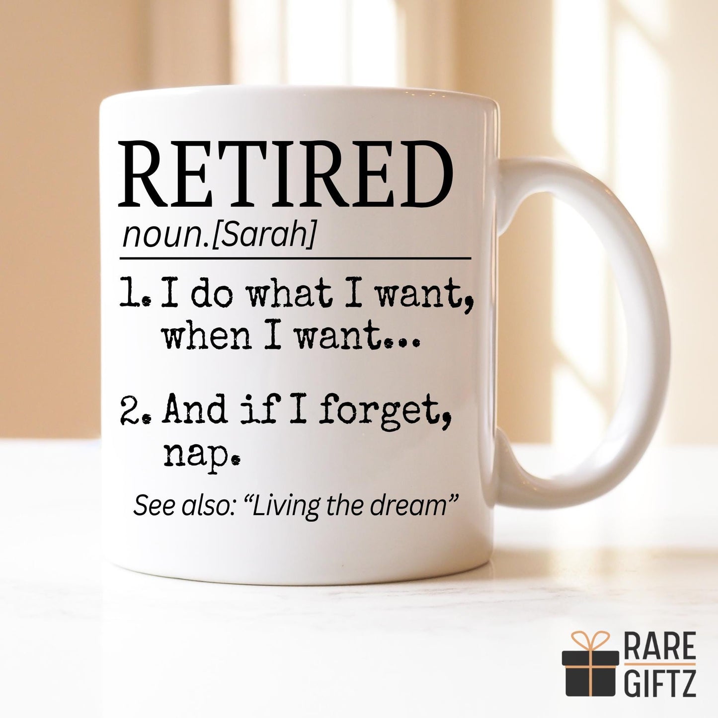 Personalized Retirement mug, Retired Definition Gift, Funny Coworker Retirement Present, Meaningful Gift Retired Boss Coworker Friend Mom