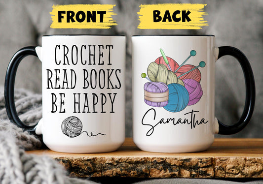 Personalized Crochet Mug, Reading Crocheting Gift, Crochet Gift for Her, Crochet Grandma Mug, Gift Crochet Book, Reader Crocheting Present