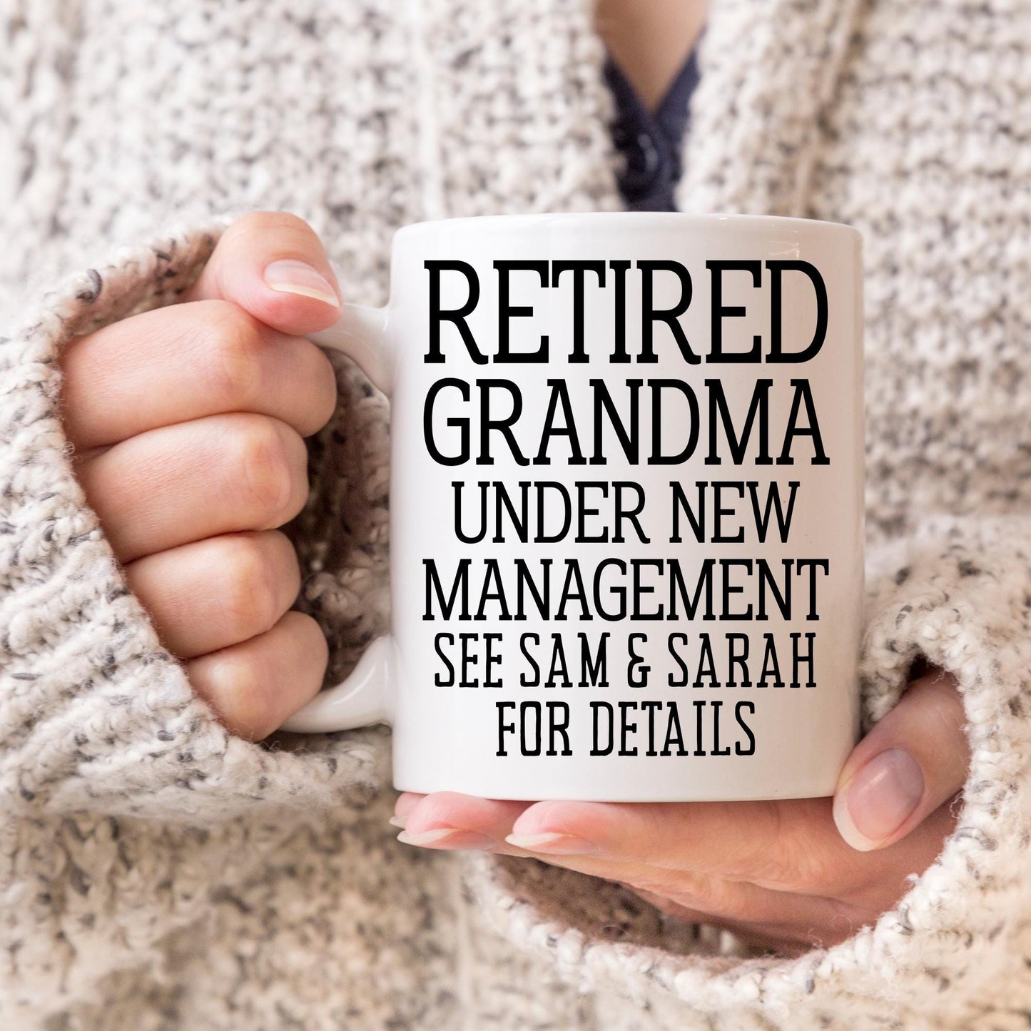 Funny Retired Grandma Mug, Custom Retirement Gift from Grandkids, Under New Management, Grandma Coffee Cup, Grandmother Retirement Party