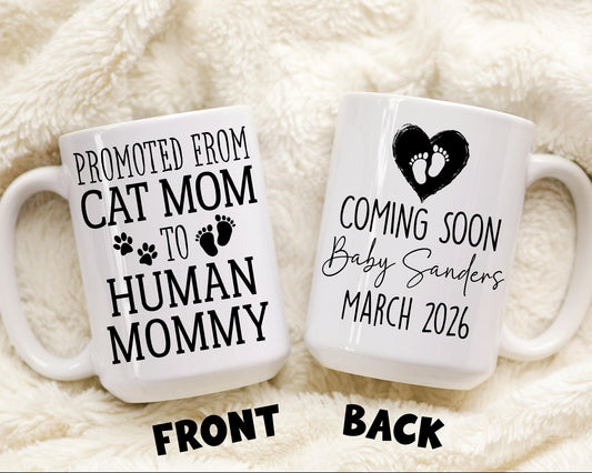 Cat mom to mom Mug, Personalized New Mom Gift, Cat Mama to Human Mama, First Mother's day Gift, New mommy Christmas Gift, Expecting Parents