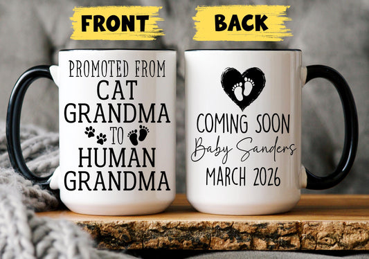 Cat Grandma to Grandma Mug, Personalized Cat Grandma Gift, Grandma Reveal Present, Pregnancy Grandma, First time Grandma Gift, Grandma To be