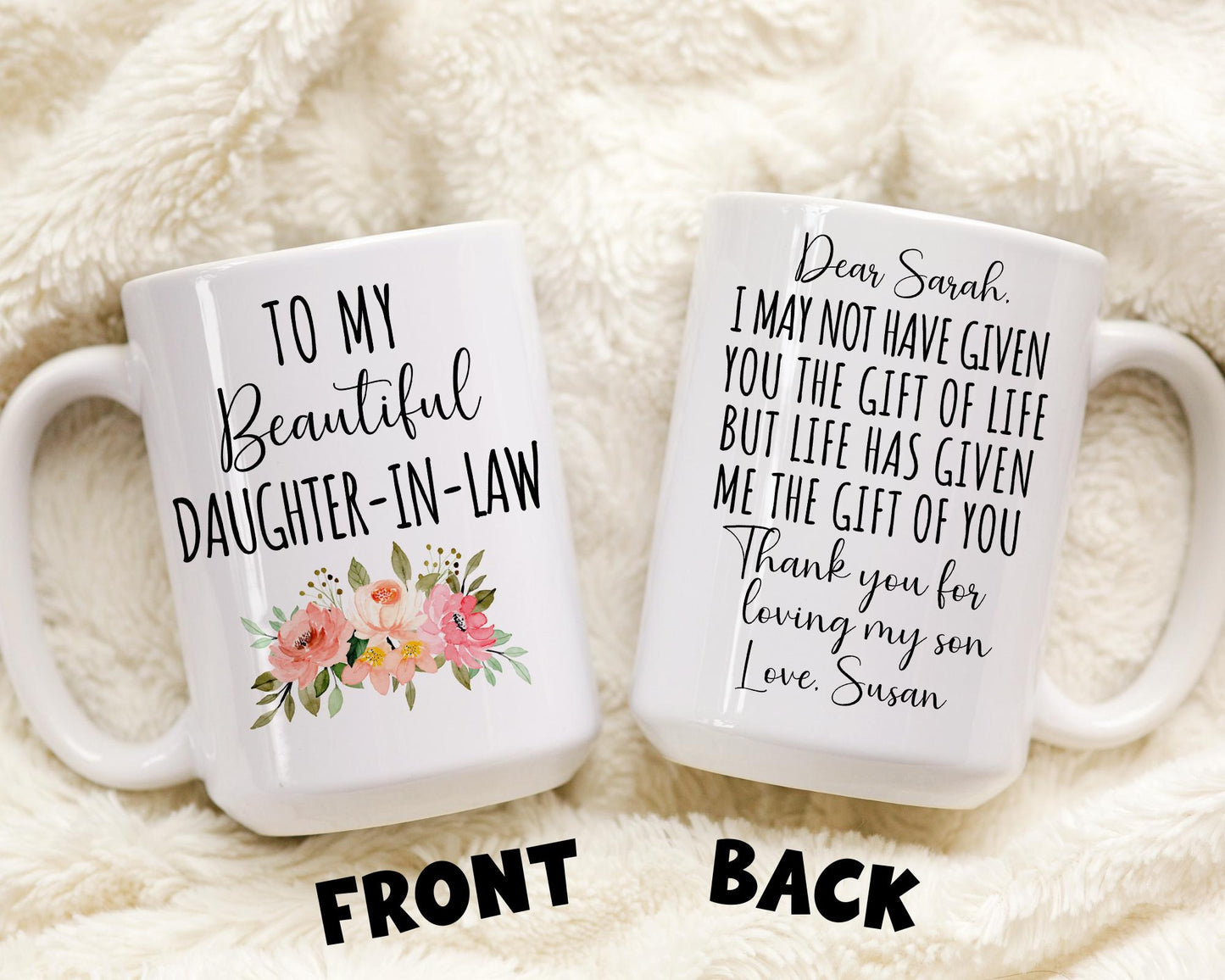Personalized Daughter In Law Gift, Future Daughter In Law Mug, Bride to be Gift, Wedding Gift, Son's Wife Birthday Gift, Sons Wife Present