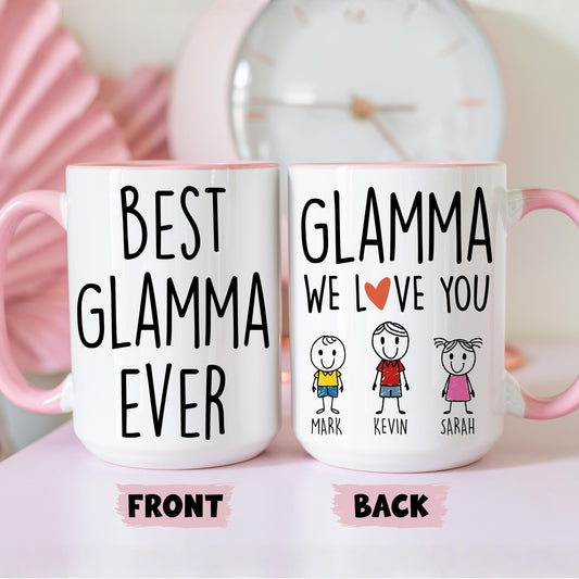 Glamma Mug, Personalized Glamma Mug, Custom Glamma Gifts from Grandkids Names Grandchildren, Glamma Mother's Day Gift, Glamma Birthday