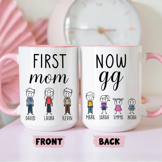 First Mom Now Gg Mug, Personalized Mom Gg Mug, Gg Grandkids names Gift, Custom Gg Mother's day Gift, Gg Birthday Present
