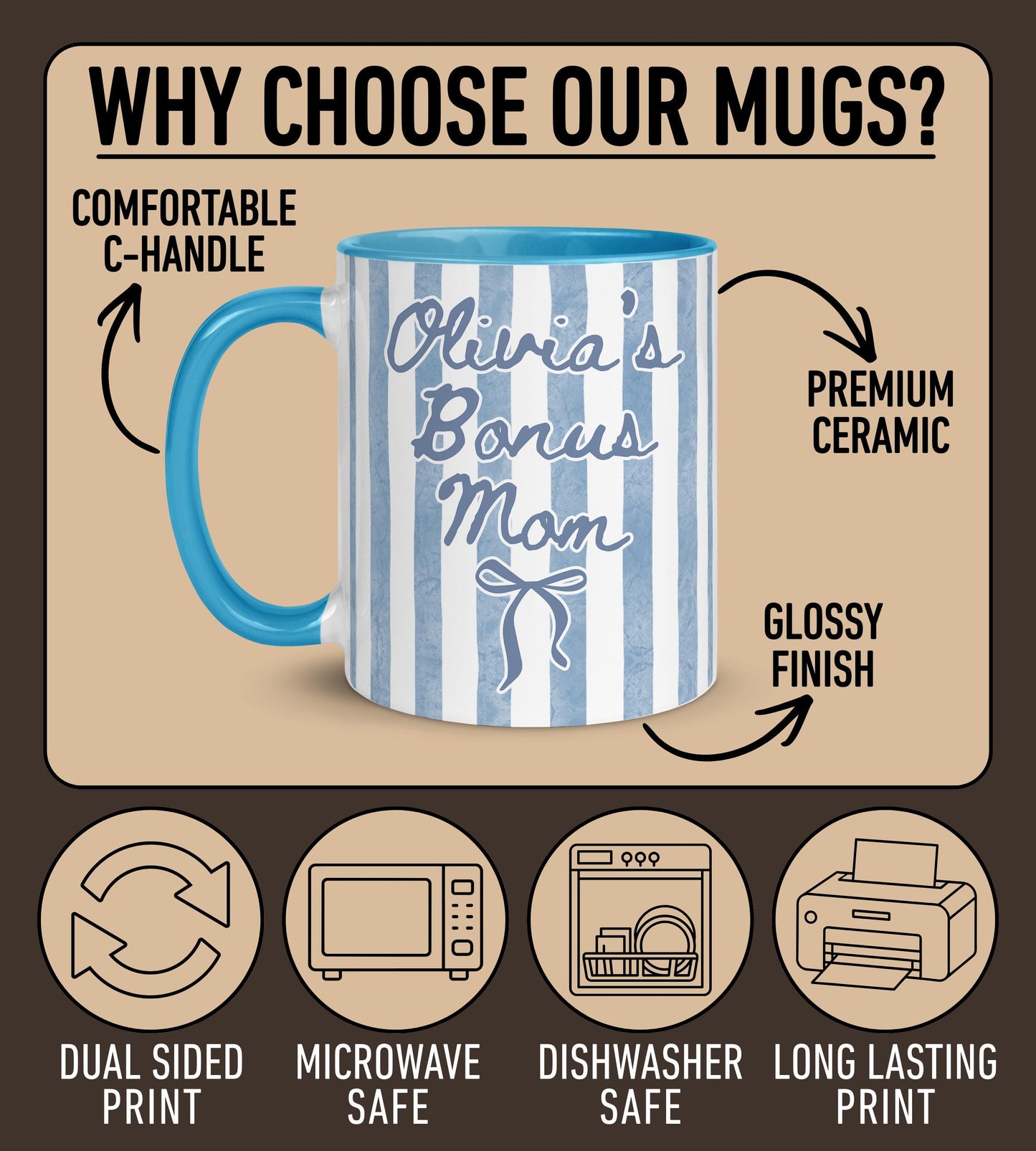 Bonus Mom Mug, Personalized Bonus Mom Mug, Stepmom Custom Gift, Stepmother Mothers Day Gift, Bonus Mom Gift, Step mom Mother's Day Present