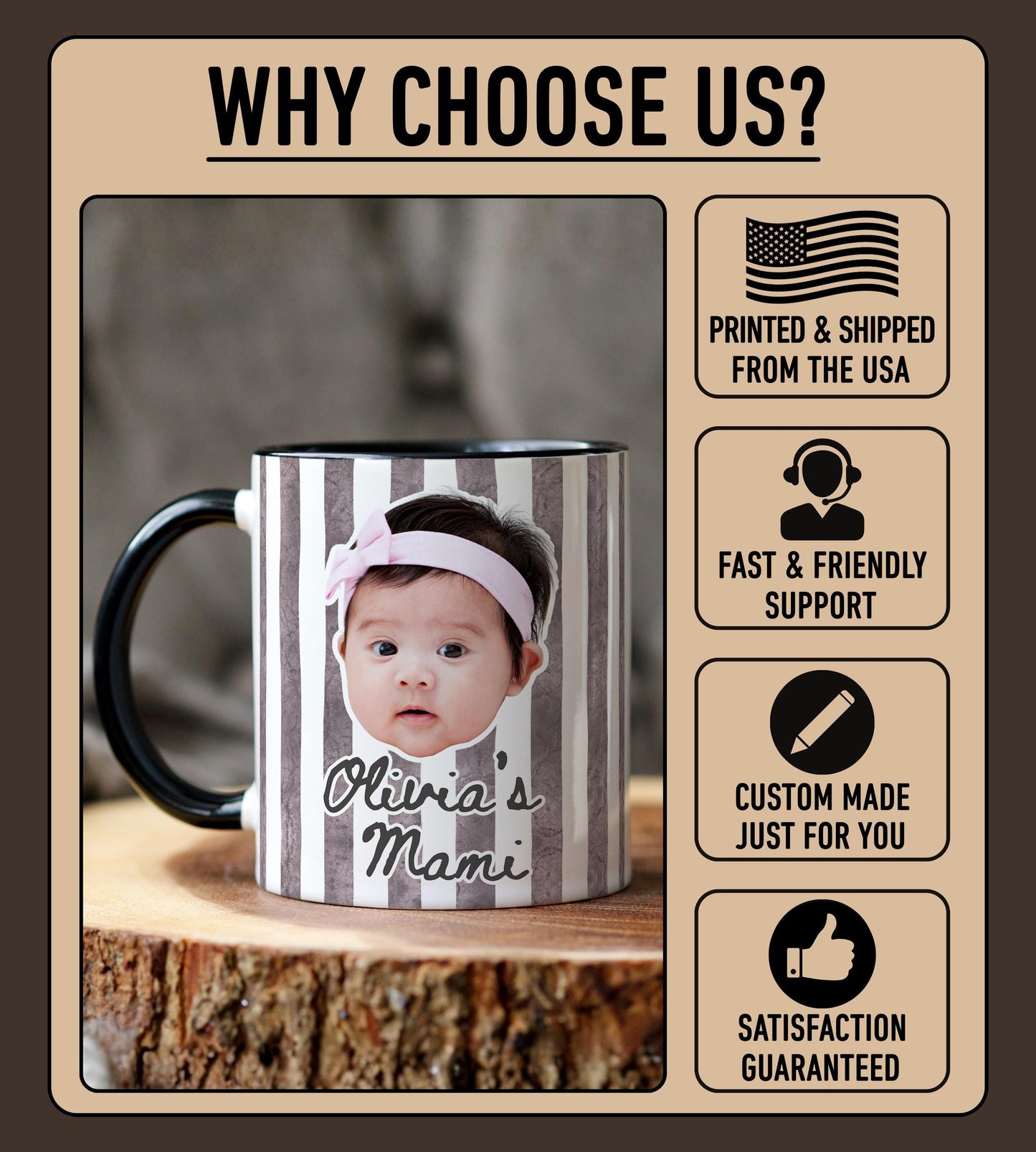 Mami Baby Face Mug, Personalized Mami Kids Face Mug, Baby Face Photo Birthday Gift, Custom Mami Baby Face Mug, New Mami Mother's day Present