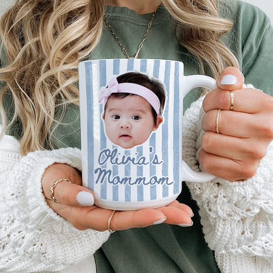Mommom Baby Face Mug, Personalized Mommom Kids Face Mug, Baby Face Photo Birthday Gift, Custom Mommom Baby Face Mug, New Mommom Mother's day