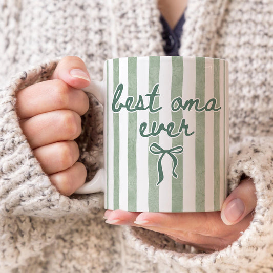 Oma Mug, Best Oma Gift, Oma Baby Announcement Gift, Oma Mother's Day Gift, Oma Birthday Present, Funny Oma Mug, Coquette Striped Oma Mug