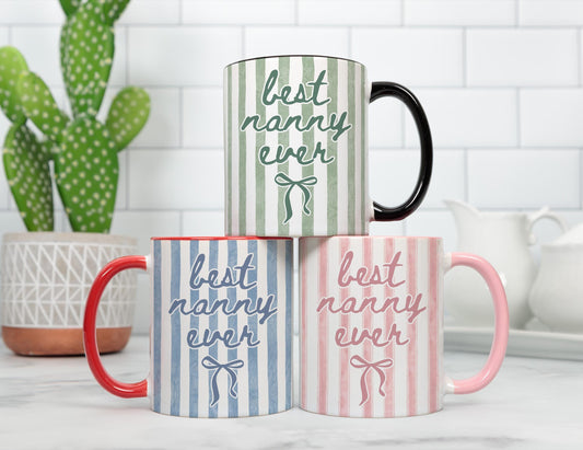 Nanny Mug, Best Nanny Gift, Nanny Baby Reveal Gift, Nanny Mother's Day Gift, Nanny Birthday Present, Funny Nanny Mug, Coquette Striped Nanny