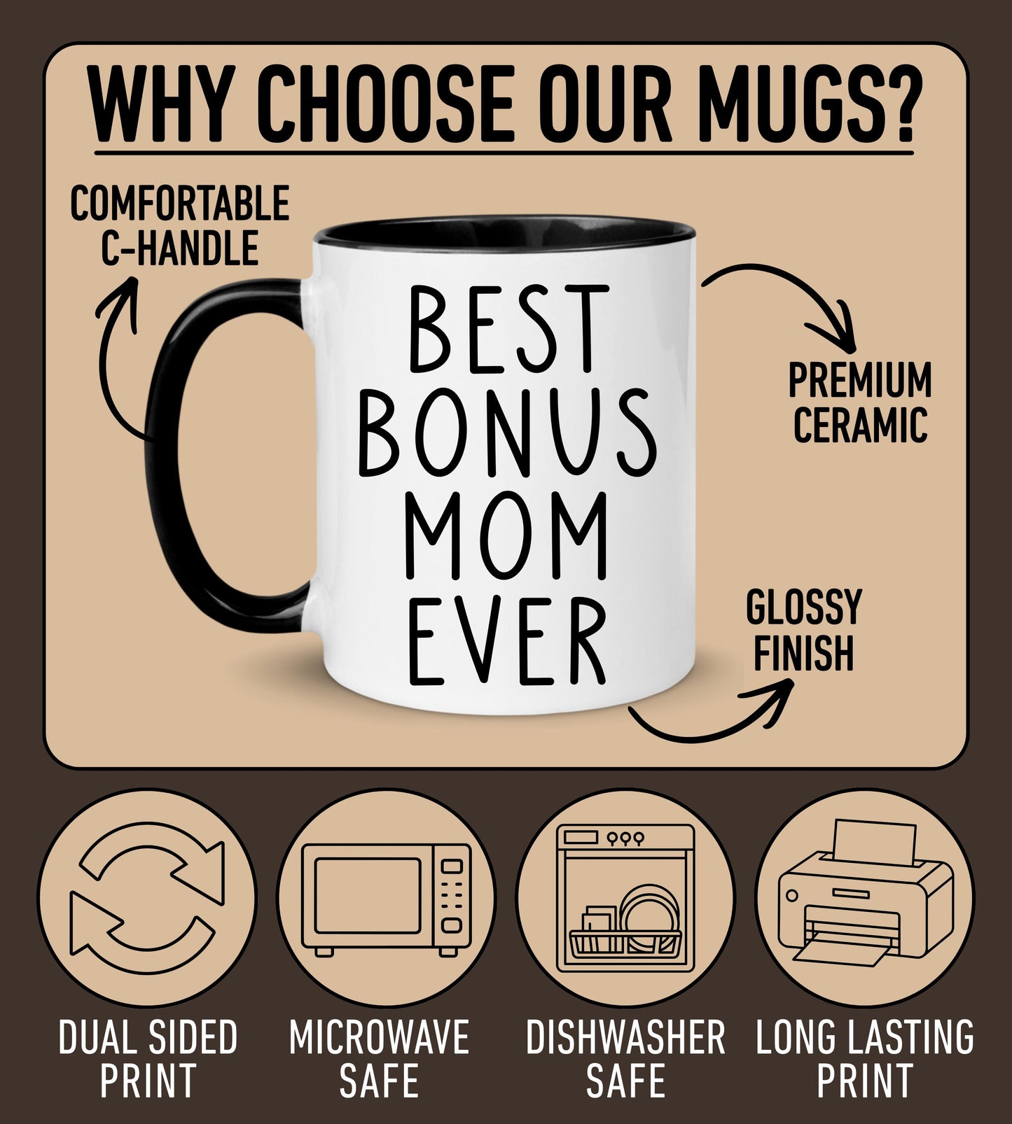 Bonus Mom Mug, Personalized Stepmom gift, Bonus Mom Gift from kids, Bonus Mom Birthday Present, Stepmother Mug from Stepson Stepdaughter
