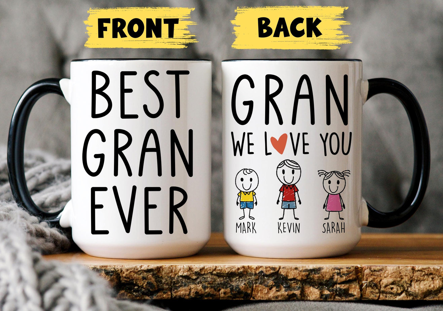 Gran Mug, Personalized Gran Mug, Custom Gran Gifts from Grandkids Names Grandchildren, Gran Mother's Day Gift, Gran Birthday Present