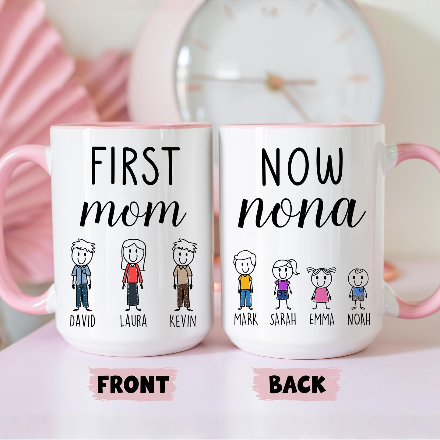 First Mom Now Nona Mug, Personalized Mom Nona Mug, Nona Grandkids names Gift, Custom Nona Mother's day Gift, Nona Birthday Present