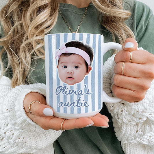 Baby Auntie Mug, Personalized Auntie Gift, Baby Face Auntie Mug, Sister to auntie Gift, New auntie Present, Baby Photo Aunt Mug
