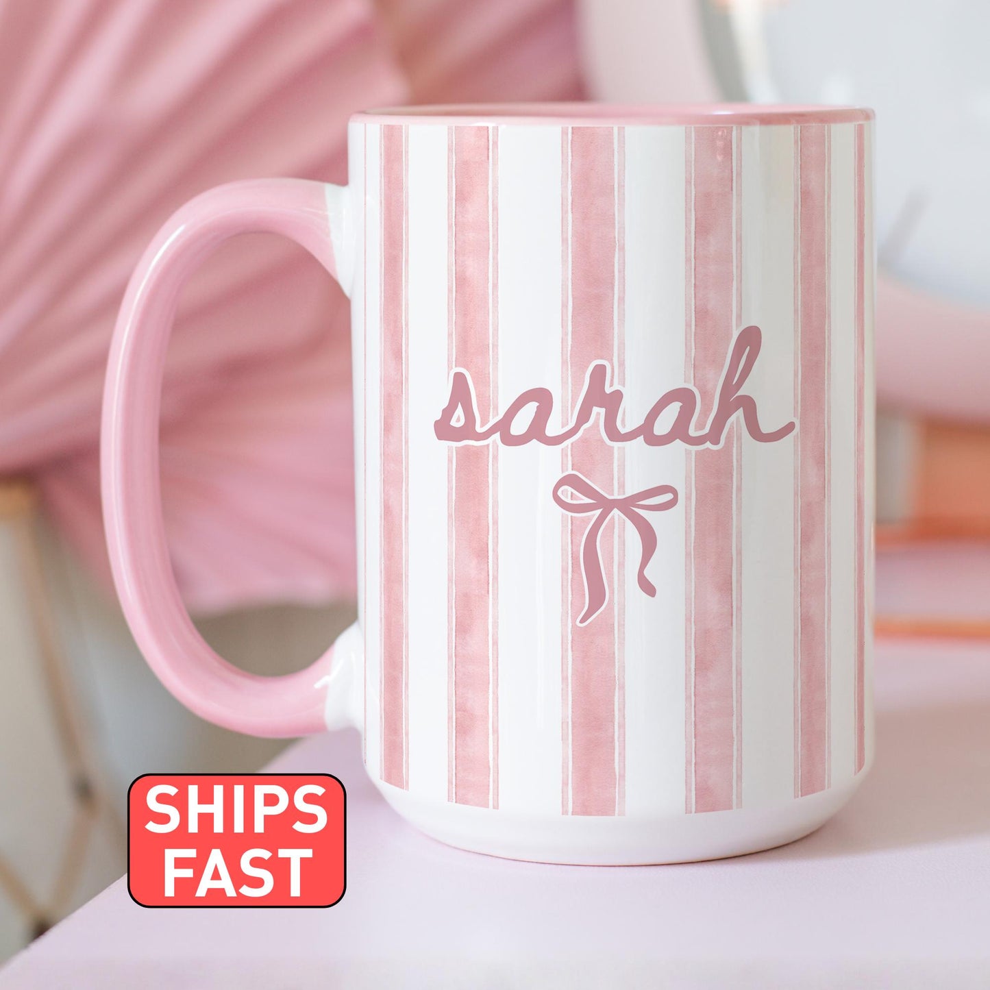 Custom Name Mug, Personalized Name Striped Mug, Personalized Gift For Her Birthday, Custom Name Cup, Custom Message Mug, Custom Gift Mug