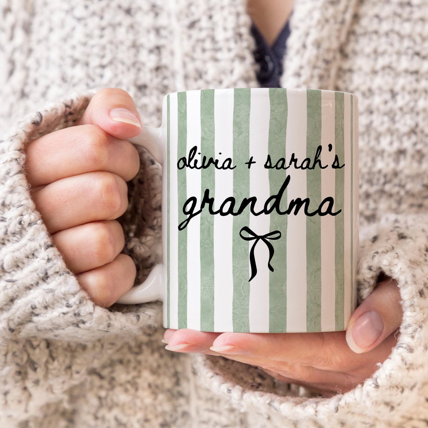 Grandma of two Mug, Personalized Grandma kids name Gift, Grandma Mothers Day Birthday Gift, Custom Grandma Stripe Cup, Twin Grandma Mug